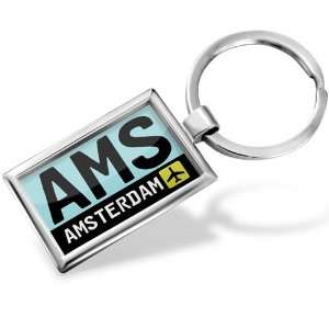 Keychain Airport code AMS / Amsterdam country United States   Hand 