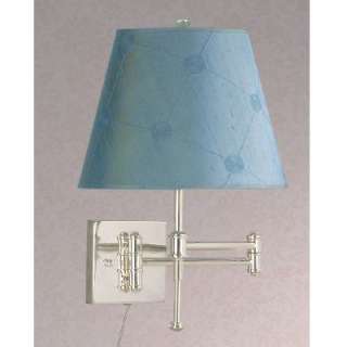 NEW 1 Light Plug In Swing Arm Wall Lamp, Shiny Silver, Silk Fabric 