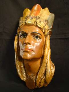   Old CHALKWARE Figural INDIAN CHIEF Bust WALL PLAQUE Statue  