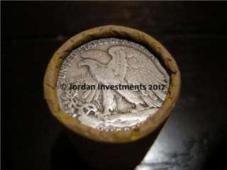 Machine crimped half dollar roll with Walking Liberty showing.  