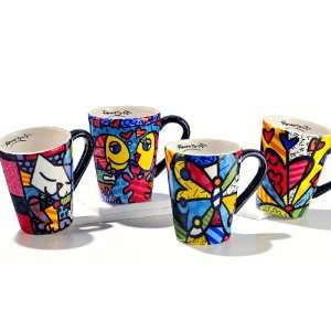   Mug Ceramic 4 Piece Set, Butterfly, Fish, Cat, Heart