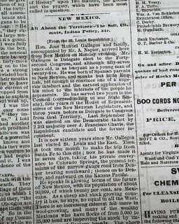 1872 Old Newspaper VIRGINIA CITY NV Nevada Old West Comstock Lode 