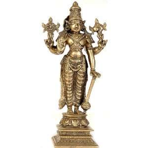  Lord Vishnu   The Sustainer of Universe   Brass Sculpture 