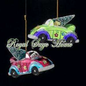 Hippie Car w/Tree VW Beetle Bug Convertible Glass Christmas 