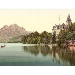 Vintage Travel Poster   Hertenstein Schloss Lake Lucerne Switzerland 