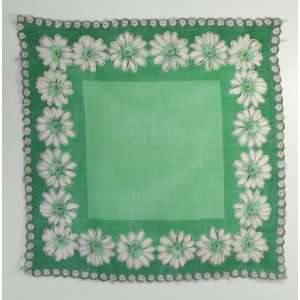  Vintage Ladies Handkerchief White Daisys Floral Design 