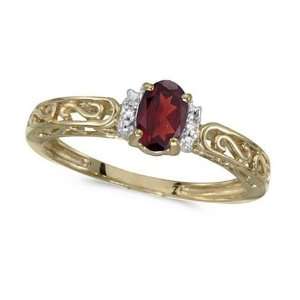  Oval Garnet and Diamond Filigree Antique Style Ring 14k 