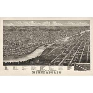  Antique Birds Eye View Map of Minneapolis, Minnesota 