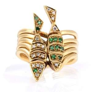    Antique UNIQUE Stackable Diamond Emerald 18k Fish Ring Jewelry