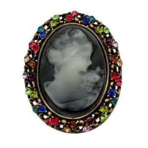 Acosta Brooches   Multi Colored Crystal   Vintage Style Cameo Brooch 