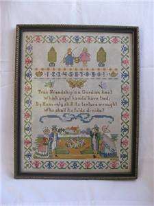 PF Volland 1917 Framed Print Antique Cross Stitch Sampler True 