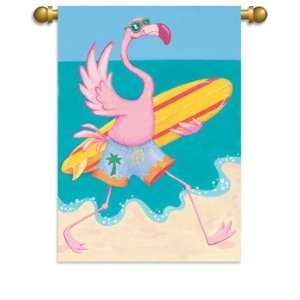  Tropical Pink Flamingo Surfer Surfing Standard Flag Banner 