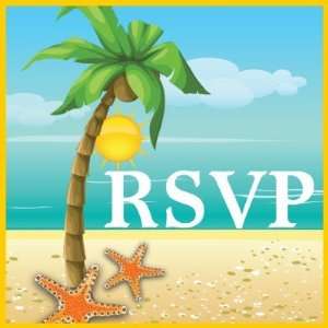  Palm starfish tropical beach wedding RSVP stamp