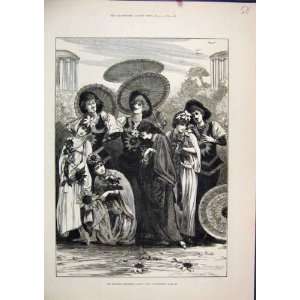   1882 Aesthetic Quadrille Party Women Dancing Parasol