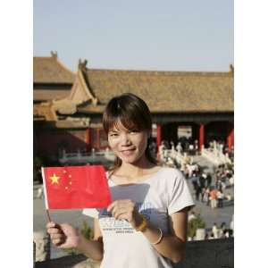 Chinese Woman with Flag, Forbidden City, Beijing, China Photographic 