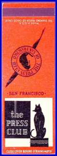 1940s The Press Club Cat Matchcover Flat  San Francisco (CA)  