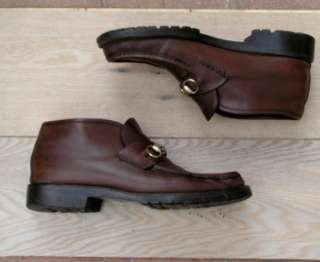 Gucci Brown leather Shoes high loafer Men Brass HORSEBIT EU 44  