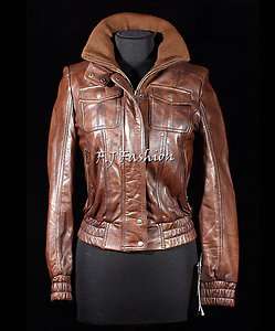   Brown New Ladies Vintage Bomber Real Soft Sheep Leather Jacket  