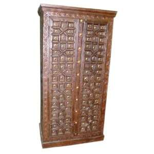  Antique Door Armoire Teak Wood Hand Carved Rustic Cabinet 