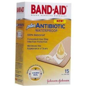 Band Aid Antibiotic Waterproof Adhesive Bandages 15ct (Quantity of 5)