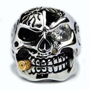 Casted Stainless Steel Skull Ring with Cubic Zirconia & Bullet Size 15