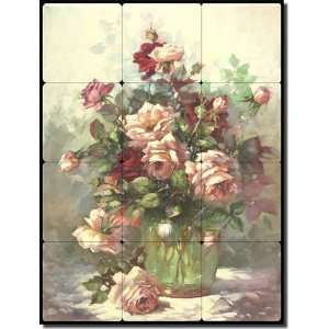  Roses in Glass Vase by Fernie Parker Taite   Floral Tumbled Marble 