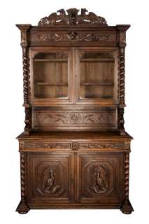 Antique Carved Oak Victorian Era Hunt Cupboard