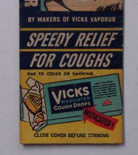 1940s? Matchbook Vicks Inhaler Cough Drops Advertising  