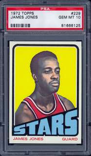 1972 Topps Basketball #229 James Jones, PSA 10 GEM MT .From the 