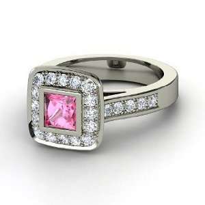  Michele Ring, Princess Pink Sapphire Platinum Ring with 