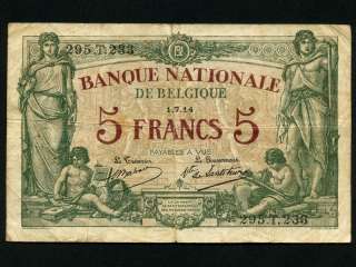 BelgiumP 75a,5 Francs,1914 * Allegorical Figures *  