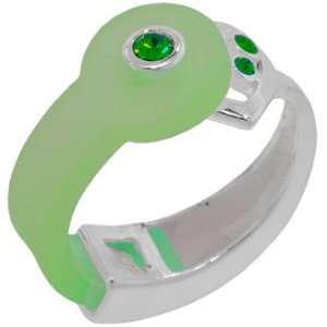  GREEN CZ Bioplast Silver Heart Infusion Band Ring Jewelry