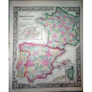  Engraved Map of France Spain and Portugal with 2 inset maps 