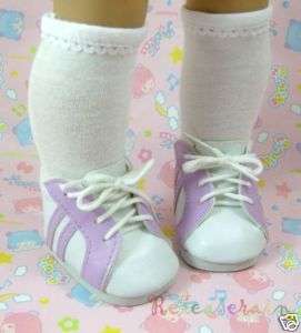 American Girl Doll Shoes White/Lavender Sneakers #S11  