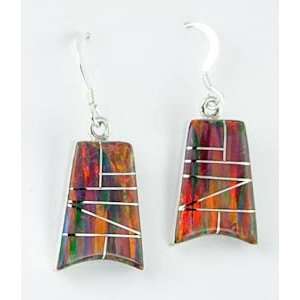 Navajo Sterling Silver Lab Created Opal Dangle Earrings By Jim Edward