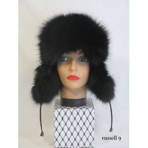  Black Fox & Sheared Black Beaver Fur Ushanka Hat 