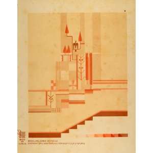  1928 Art Deco Wall Design Vestibule Hall Painting Litho 