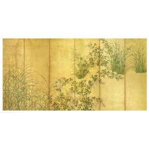  Japanese Autumn Grasses, Six Fold Screen, Early Edo Period 
