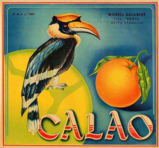 Calao Vintage Orange Fruit Crate Label Valencia Spain  