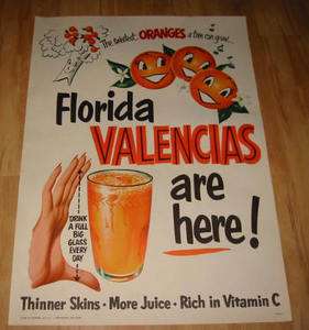 1950s FLORIDA Valencia ORANGES Are Here  Store POSTER  