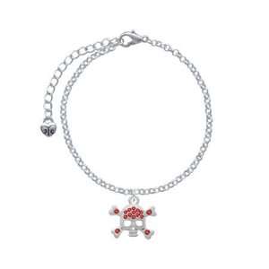 Silver Skull and Crossbones with Red Swarovski Crystals Silver Plated 