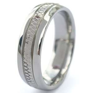 Ashleys Jewelry 7mm Titanium Domed Band with Criss Cross Pattern Down 