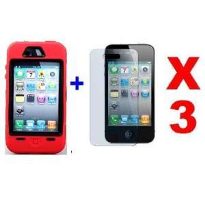  Hard Protective Case for iPhone 4G   Red + 3 Clear Screen 