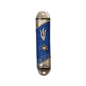  Rounded Semicircle Pewter Mezuzah with Star of David, Shin 
