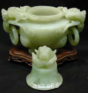 Old Chinese Green Serpentine Jade of Incense Burner # 4  