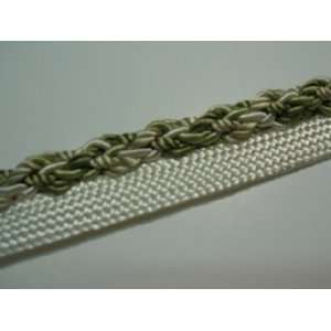  1/4 inch Green, Cream Braided Rope Cord with Lip Trim 