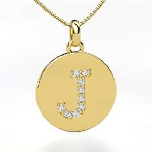 Gem Letter Initial J Pendant, 14K Yellow Gold Initial Necklace with 