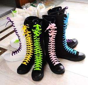   Gothic Canvas Boots Sneaker Knee High Black White Comfortable US5 US8