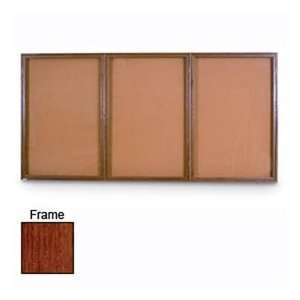  72 X 48 3 Door Illuminated Corkboard With Cherry Frame 