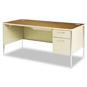   Pedestal Desk, 66w x 30d x 29 1/2h, Medium Oak/Putty Electronics